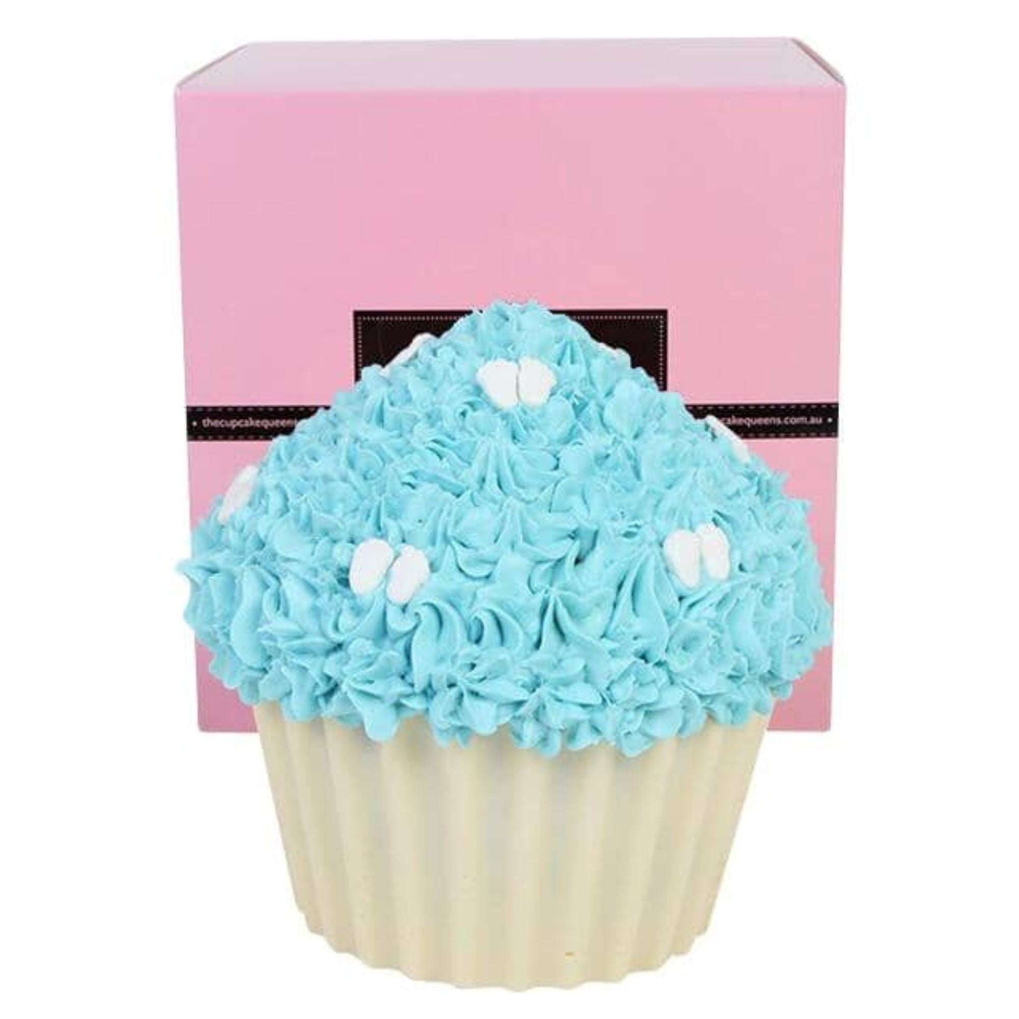 Blue Vanilla Giant Cupcake with Baby Feet Cakes The Cupcake Queens 