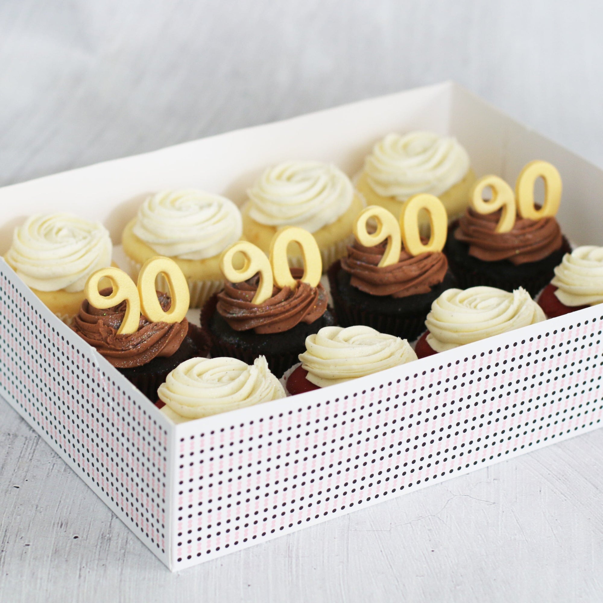 90th Birthday Cupcakes in GOLD Cupcakes The Cupcake Queens 