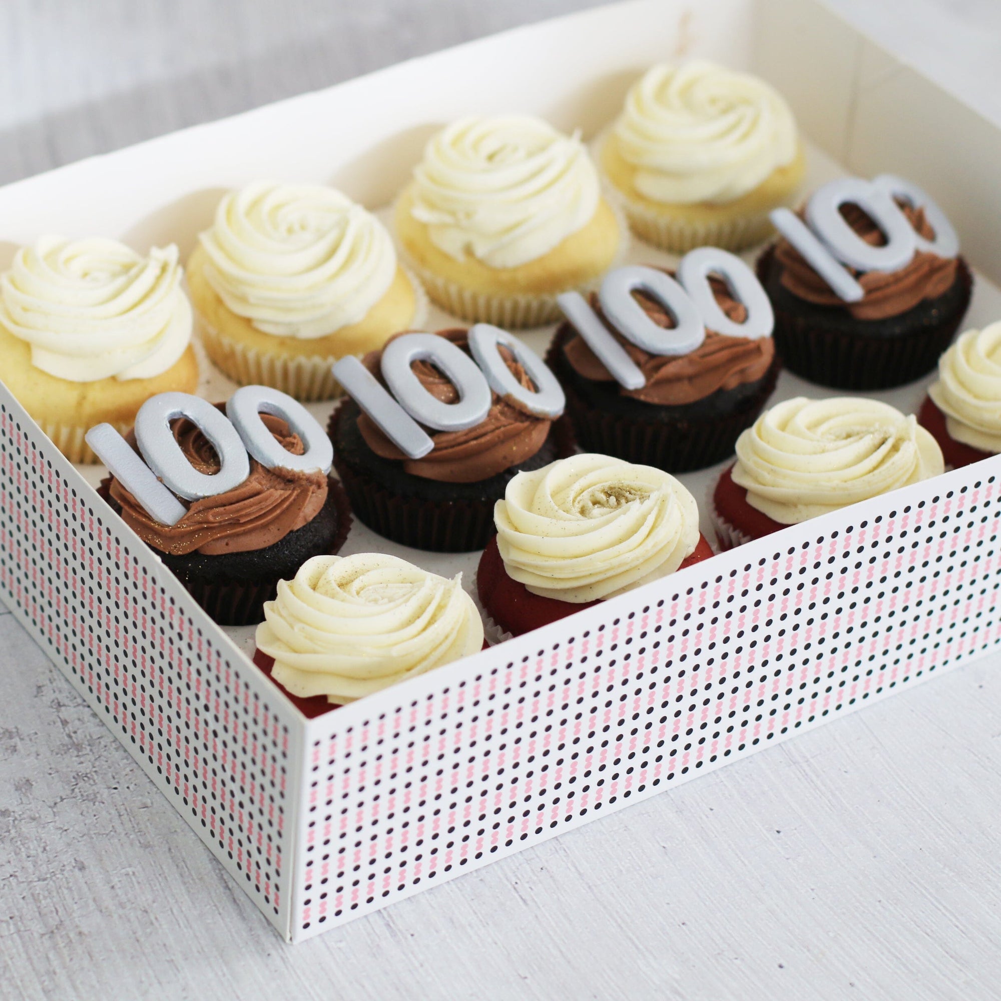 100th Birthday Cupcakes in SILVER-The Cupcake Queens