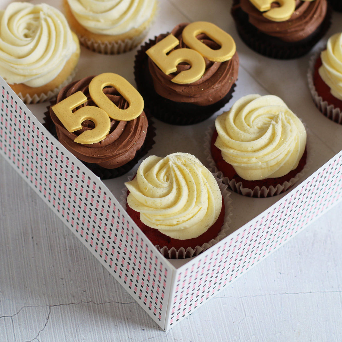 50th Birthday Cupcakes in GOLD-The Cupcake Queens