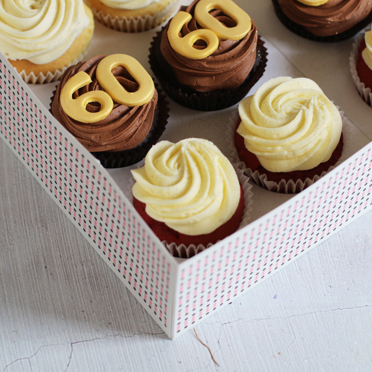 60th Birthday Cupcakes in GOLD-The Cupcake Queens