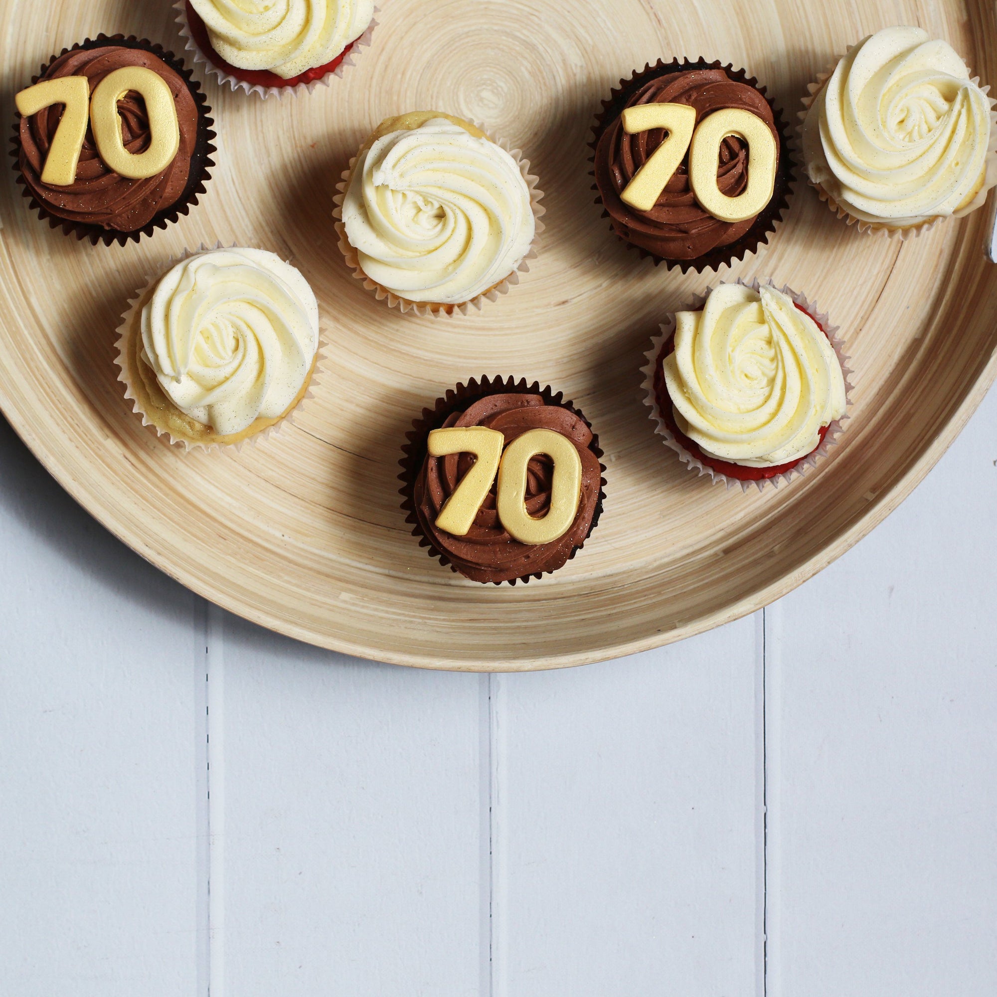 70th Birthday Cupcakes in GOLD-The Cupcake Queens