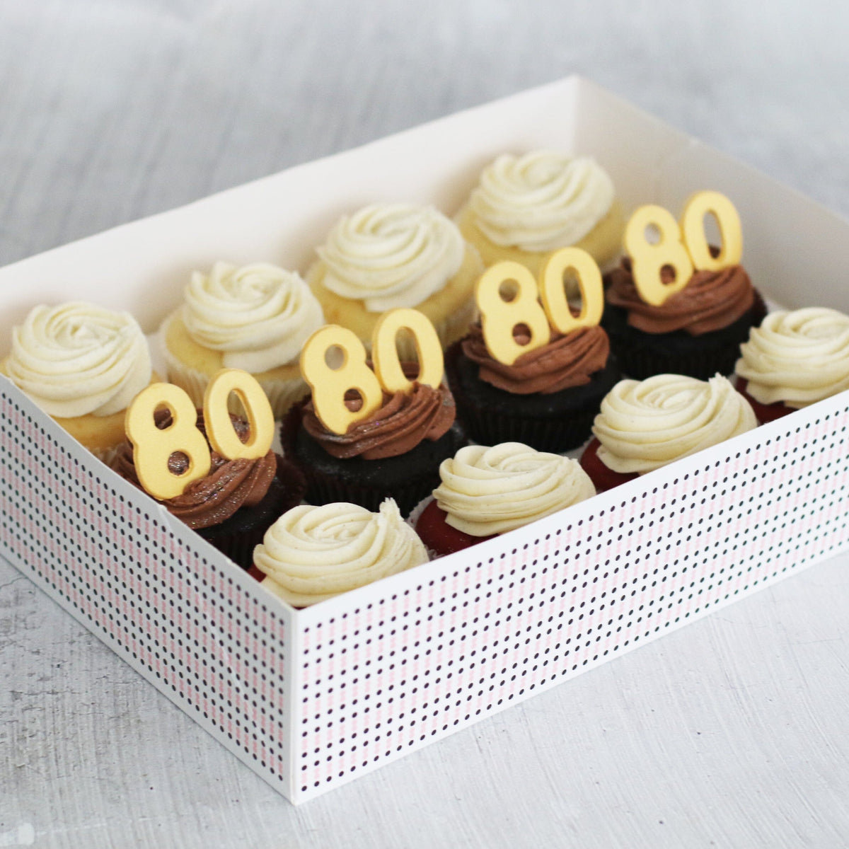 80th Birthday Cupcakes in GOLD-The Cupcake Queens