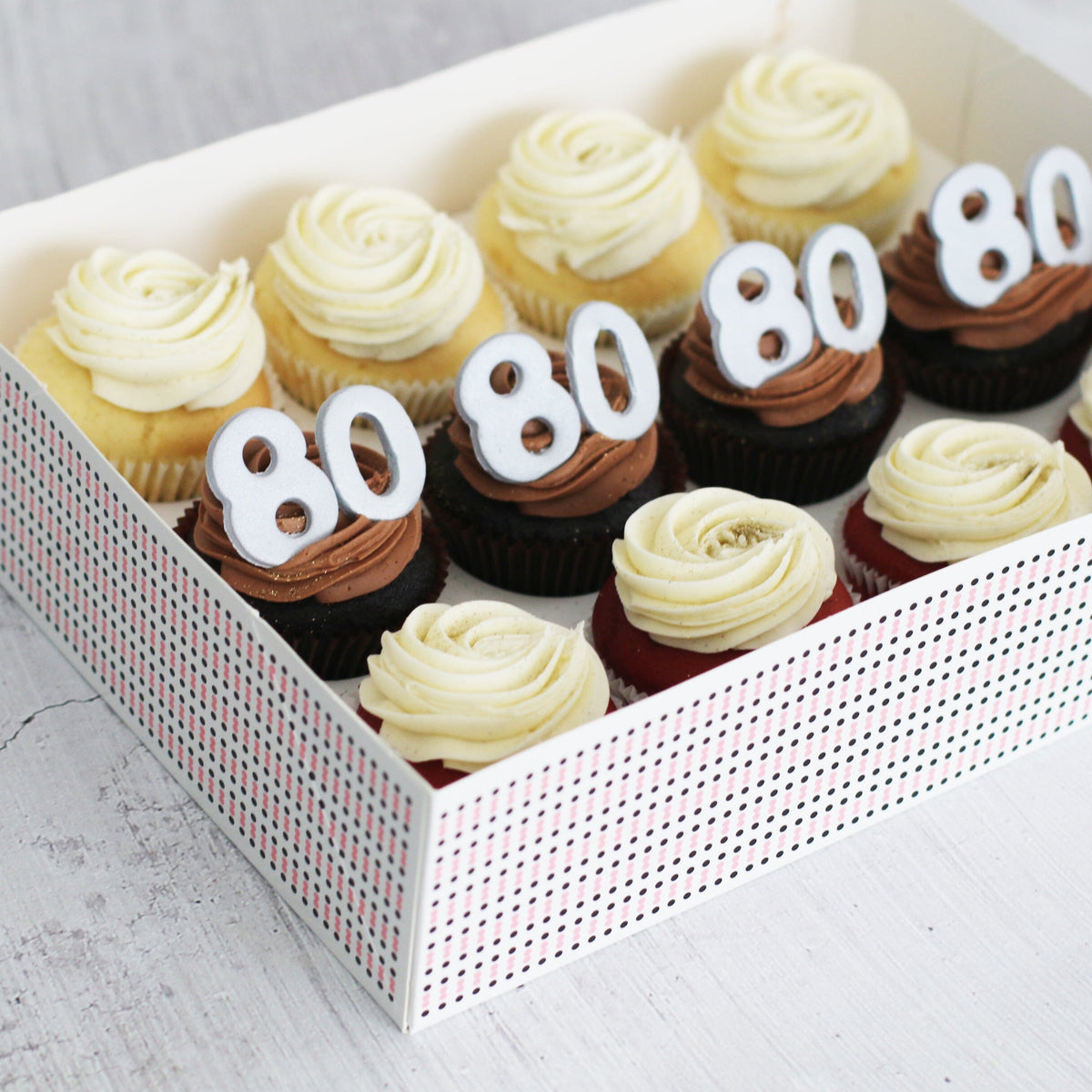 80th Birthday Cupcakes in SILVER-The Cupcake Queens