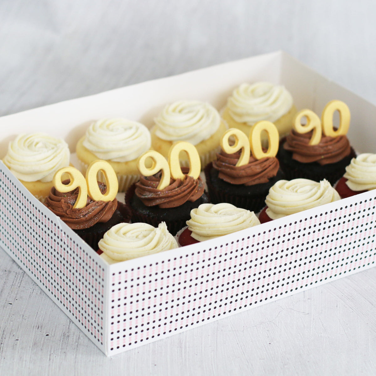 90th Birthday Cupcakes in GOLD-The Cupcake Queens