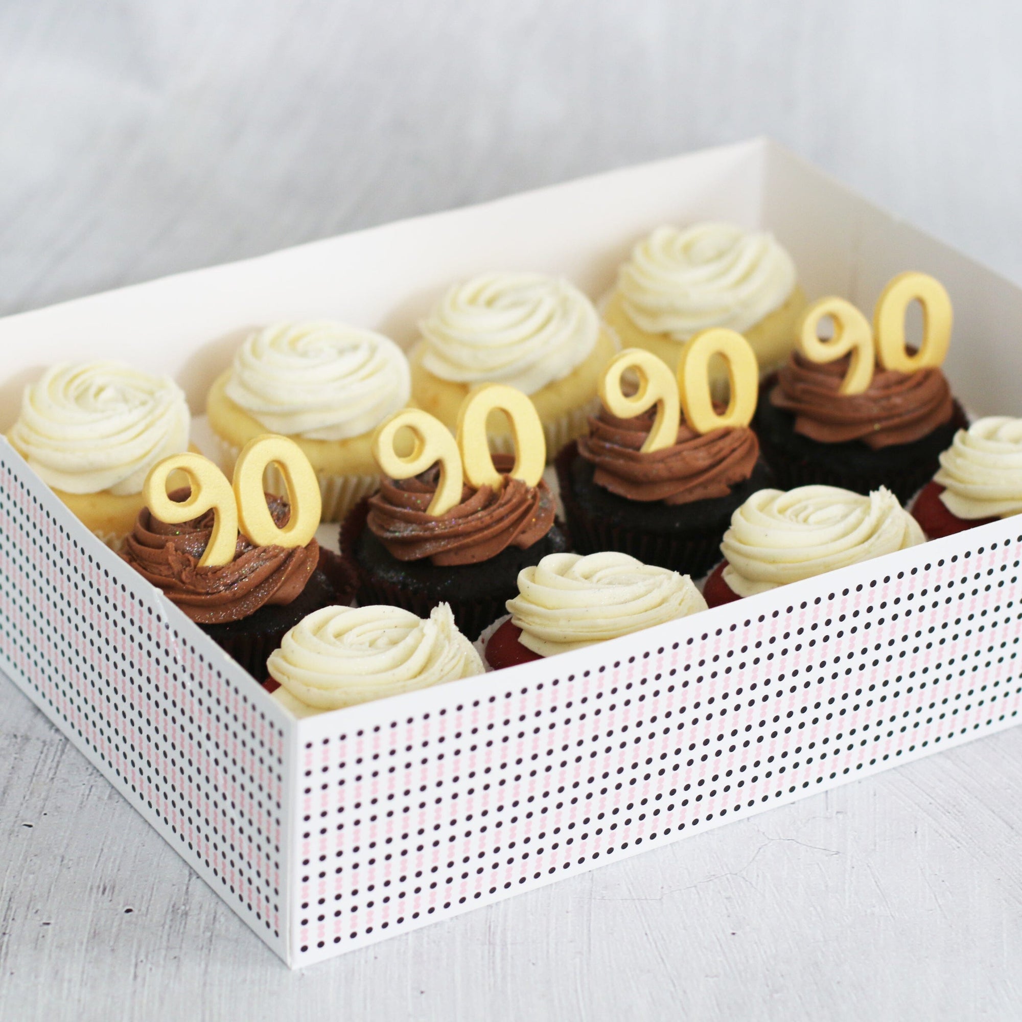 90th Birthday Cupcakes in GOLD-The Cupcake Queens