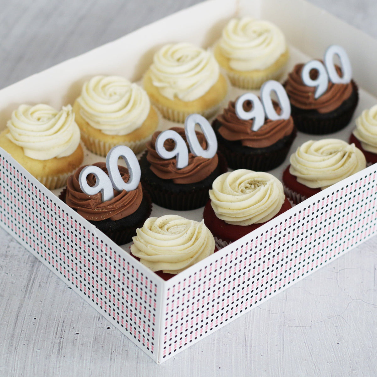 90th Birthday Cupcakes in SILVER-The Cupcake Queens