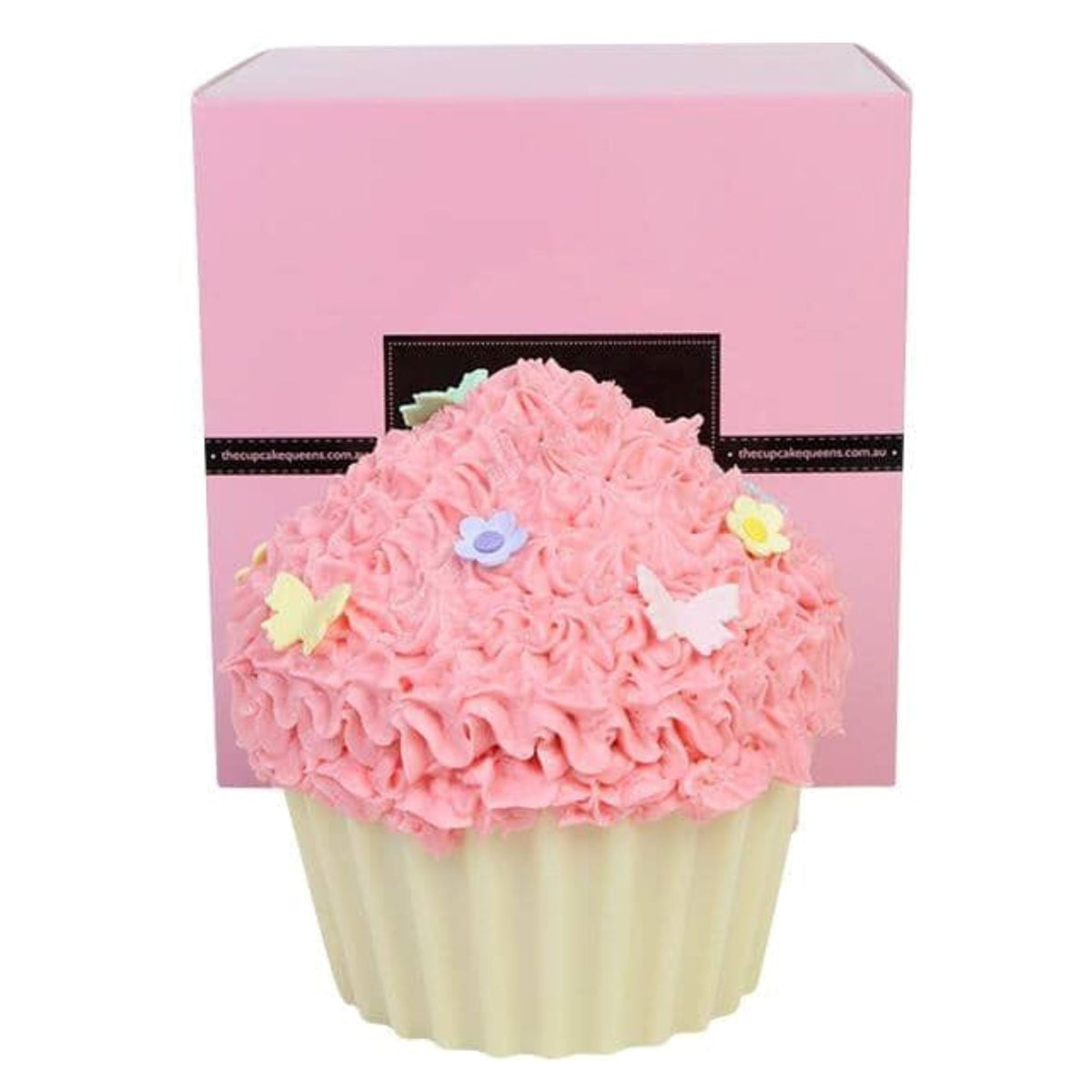 Pink Vanilla Giant Cupcake Cake with Butterflies and Blossom Flowers-The Cupcake Queens